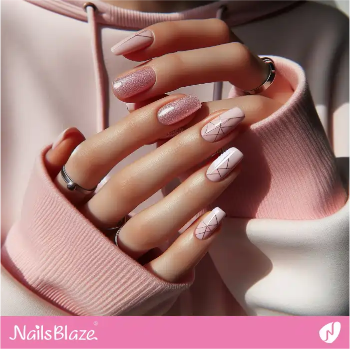 Milky Pink Nails with Shimmer Accents | Negative Space Nails - NB3995